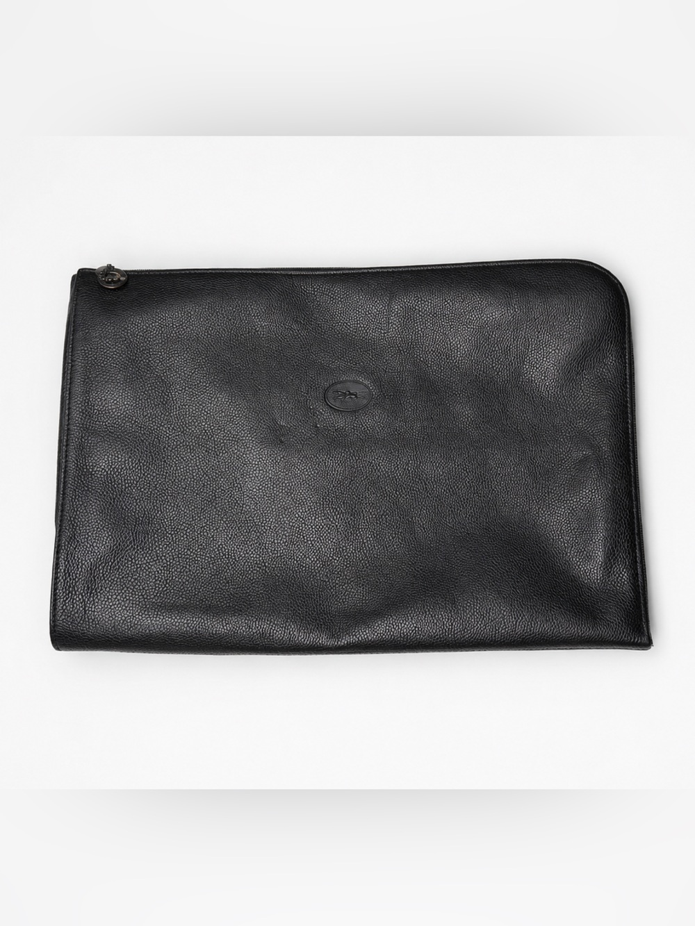 Longchamp Black Leather Laptop Sleeve Zip Portfolio Document Case (18” Diag)